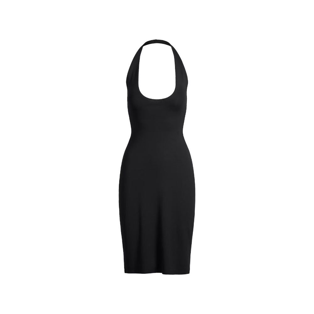 SKIMS Small Smooth Lounge Midi Halter Dress in Obsidian - Picture 2 of 7